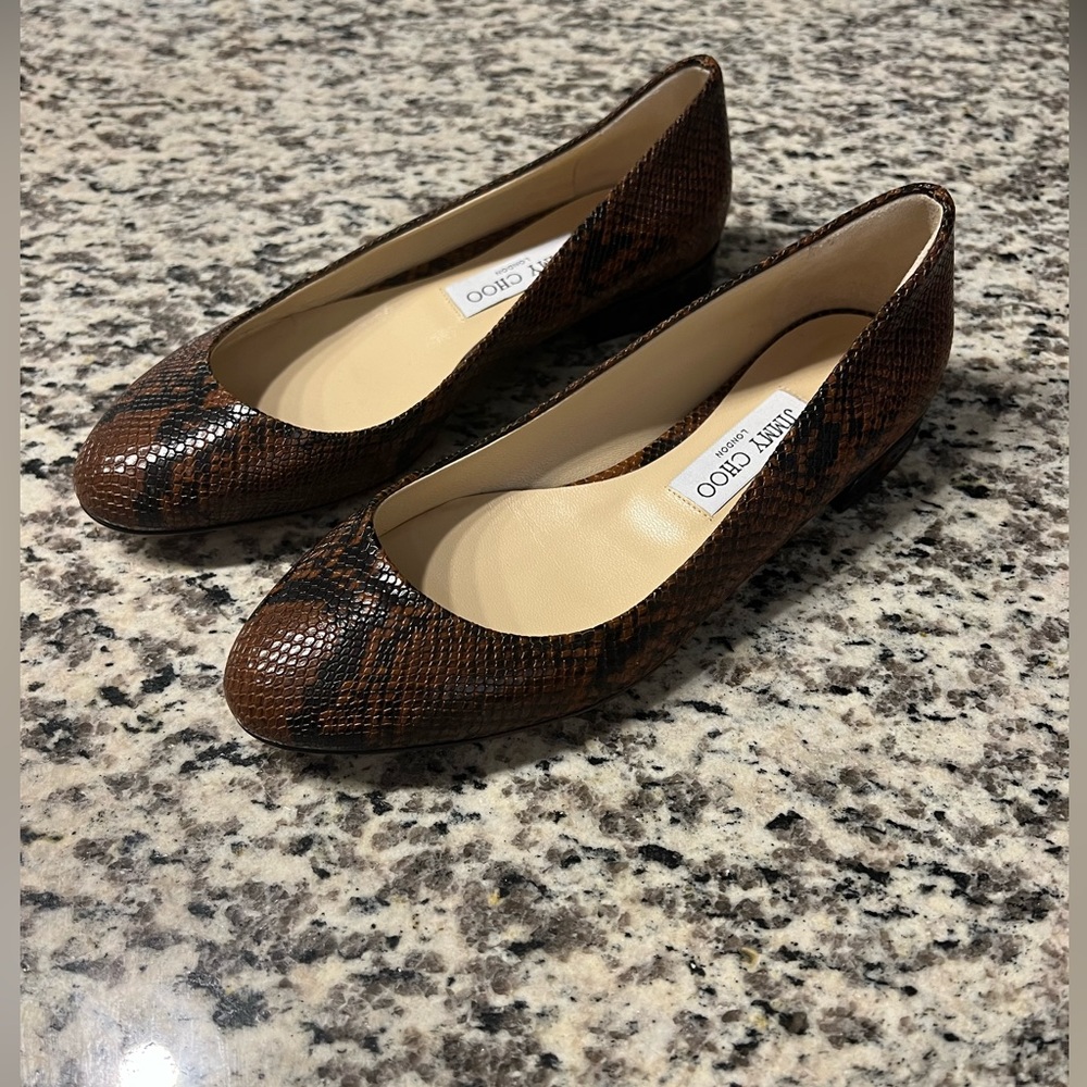 Jimmy Choo Snakeskin Animal Print Ballet Flats
